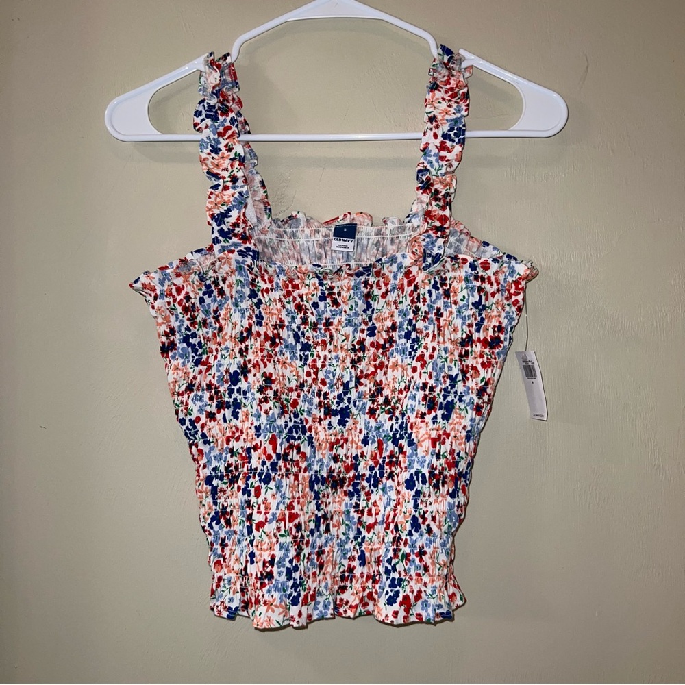 NWT Old Navy Red and Blue Smocked Ruffle Tank Top